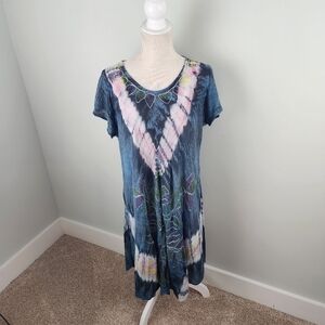 Jessica Taylor Women's Tie Dye Boho Round Hem Shift Midi Dress Size 2X